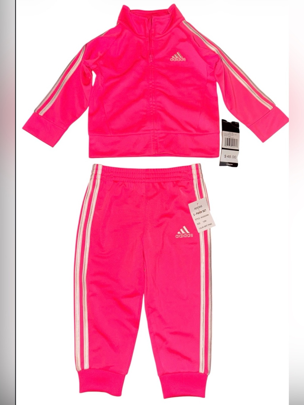 Adidas Girls Hot Pink Track Jacket and Pants Set athletic track suit logo infant
